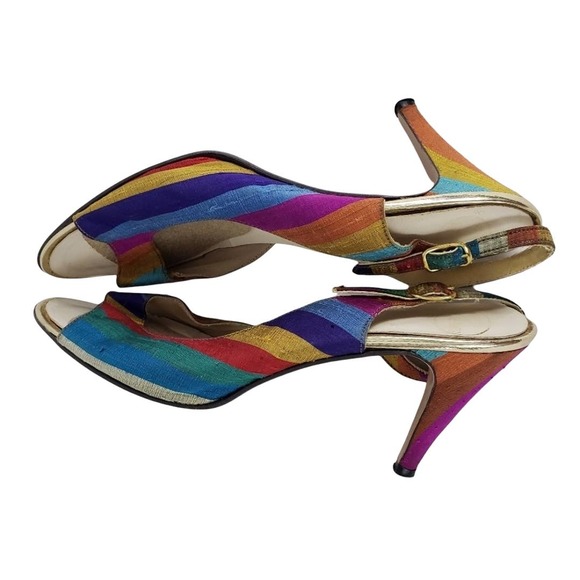 Paulette Rainbow Slingback Heel Peep Toe 7M - Picture 5 of 8